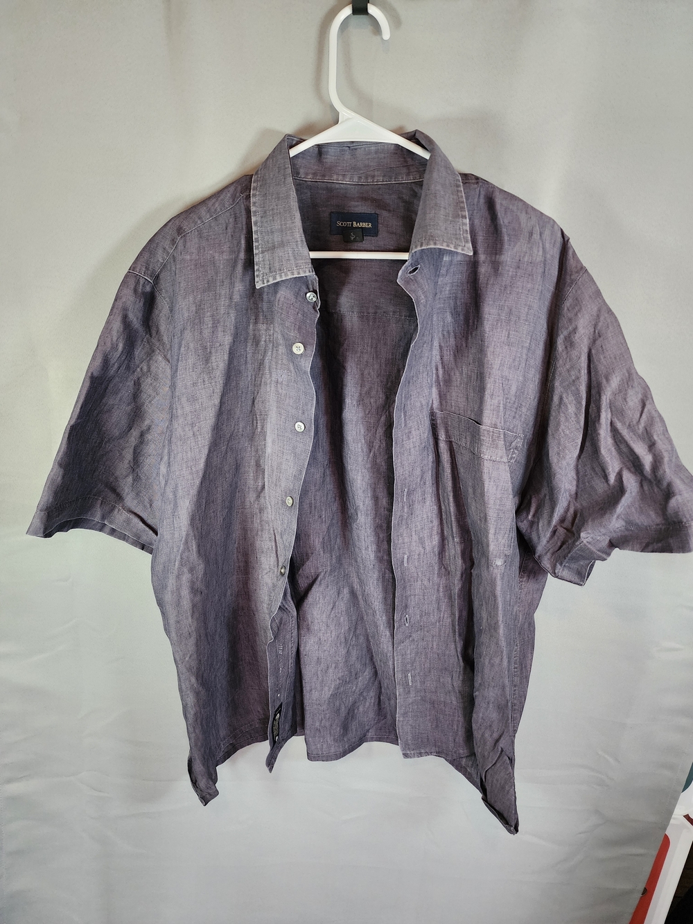 Scott Barber Short-Sleeve Button-Down Shirt in Sheer Linen Heather Gray